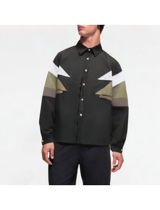 Retro Patchwork Contrast Color Long Sleeve Shirt Retro Patchwork Contrast Color Long Sleeve Shirt