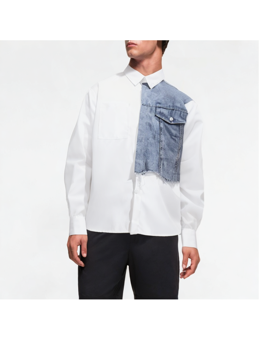 Spring Denim Splicing Shirt