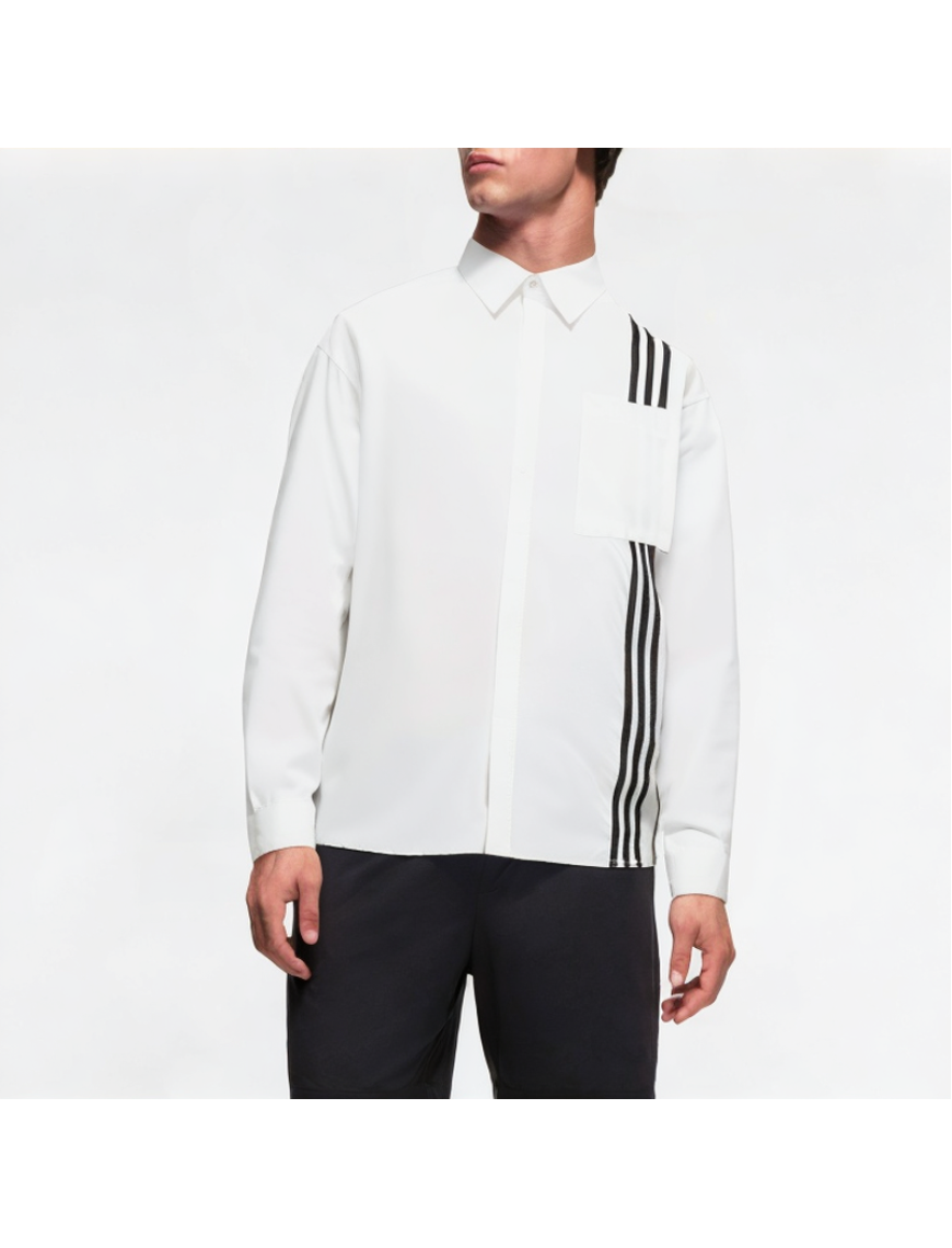 Solid Color Vertical Stripe Stitching Long-Sleeved Shirtt