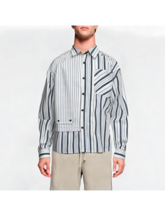 Blue And White Striped Patchwork Shirt Blue And White Striped Patchwork Shirt