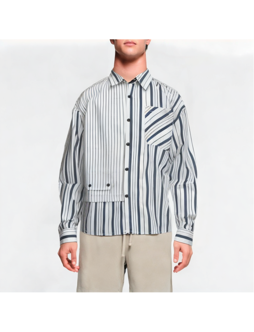 Blue And White Striped Patchwork Shirt