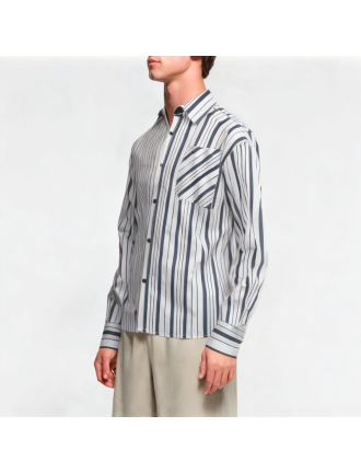 Blue And White Striped Patchwork Shirt Blue And White Striped Patchwork Shirt
