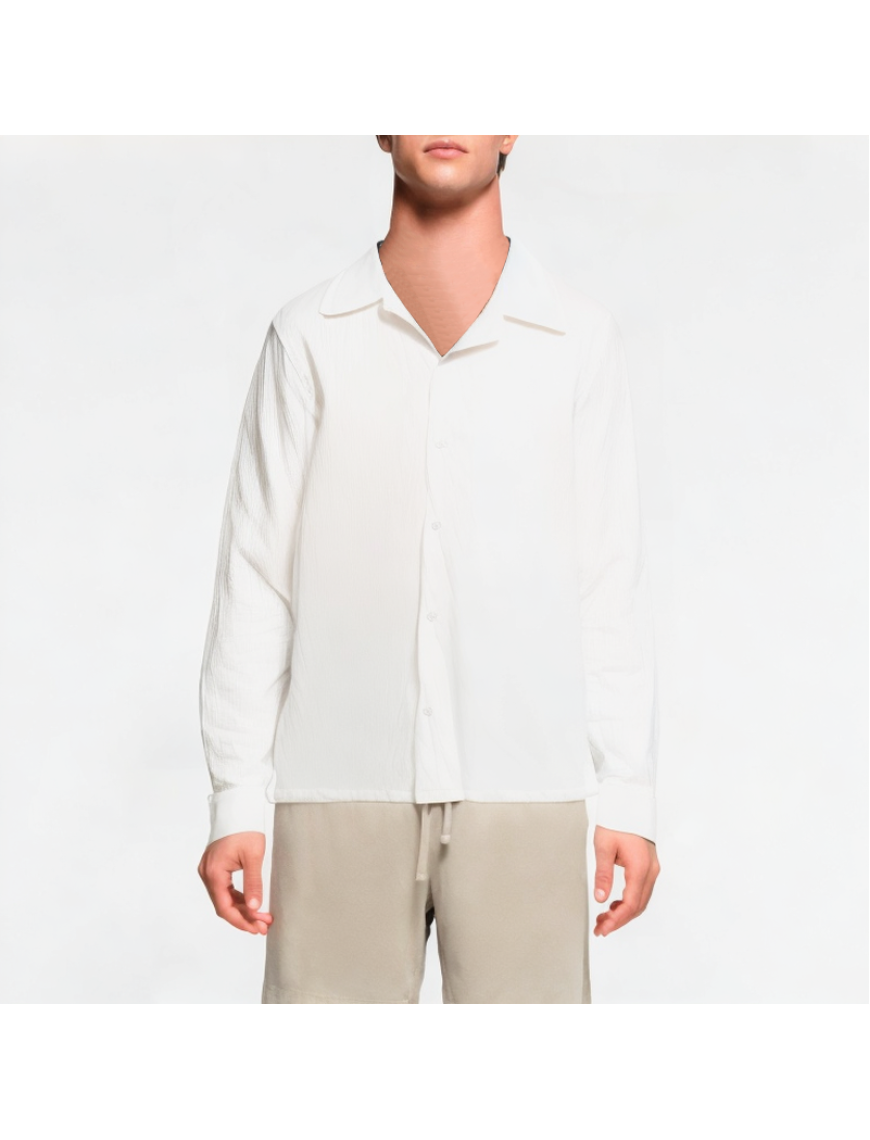 Solid Color Pleated Texture Shirt