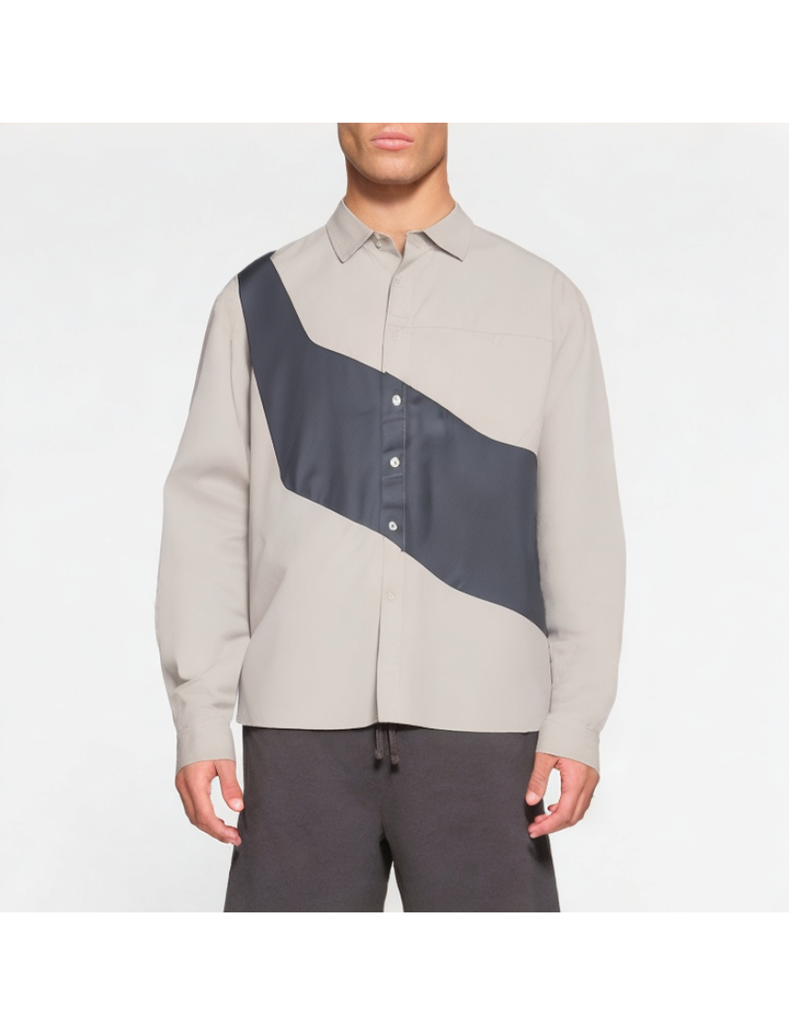 Spring Colorblock Long Sleeve Lapel Shirt