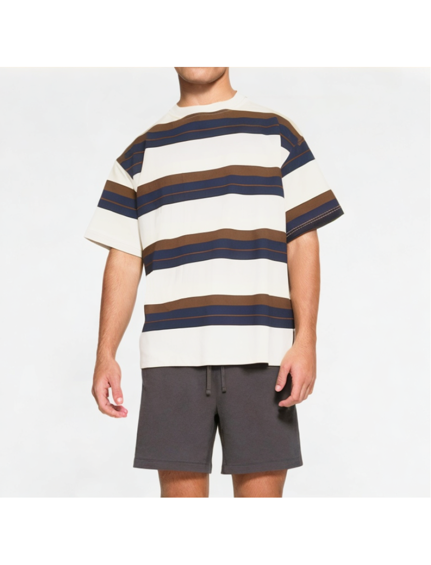 Men's College Style Contrast Stripe Short Sleeve