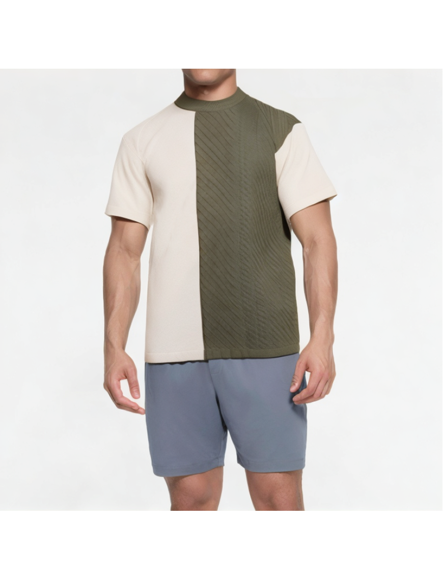 Ice Silk Knitted Patchwork Short Sleeves