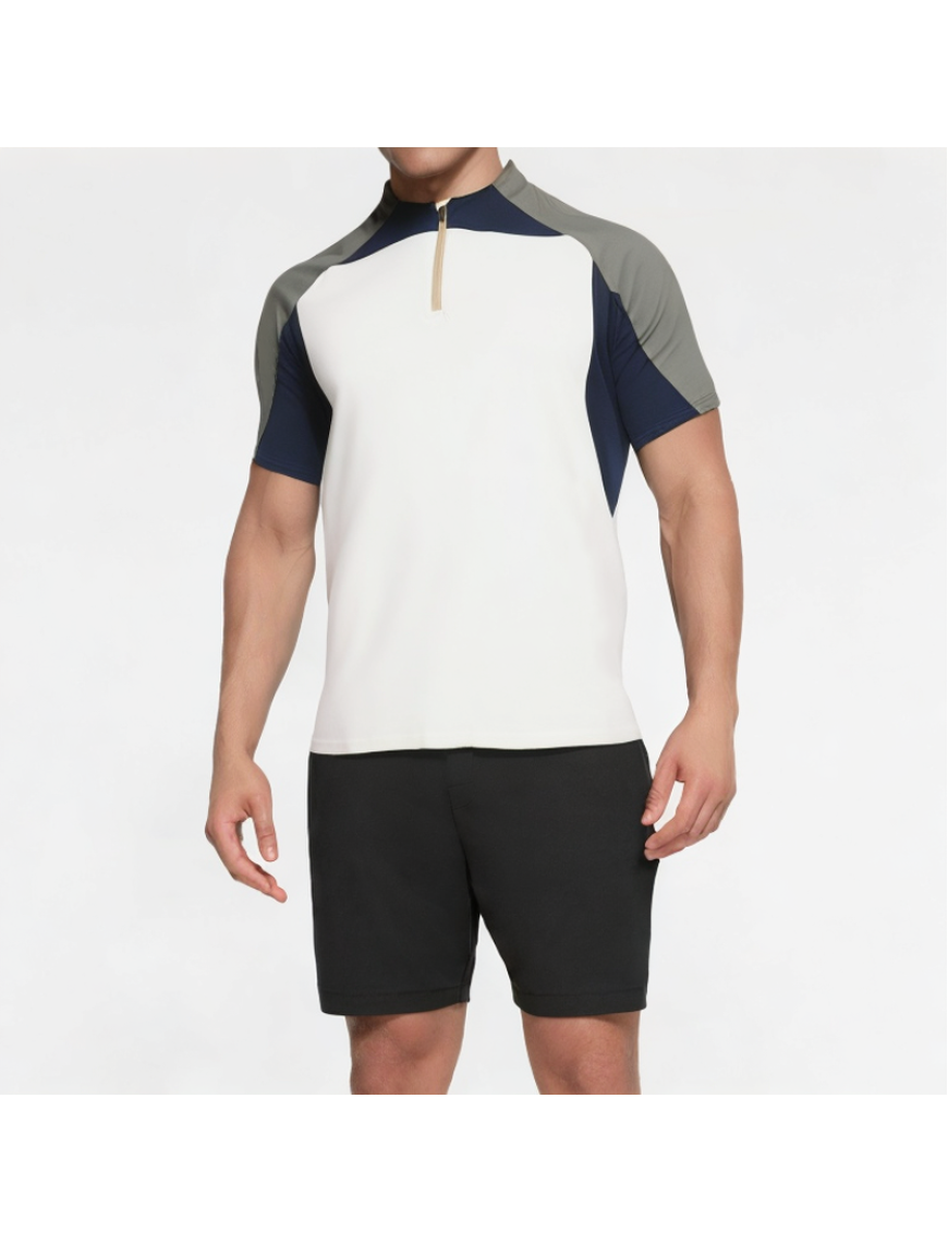 Half-Zip Contrast Sports Short Sleeves