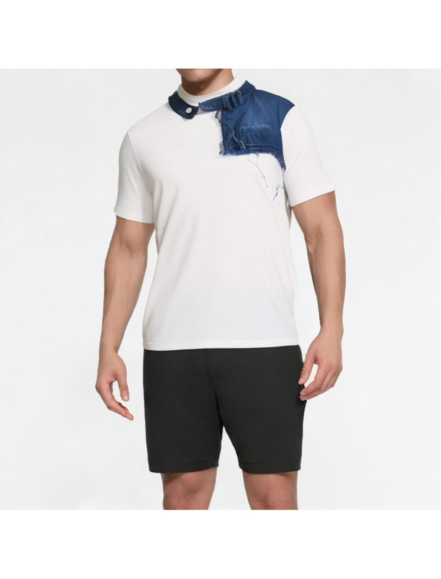 Denim Patchwork Drop Shoulder Short Sleeves