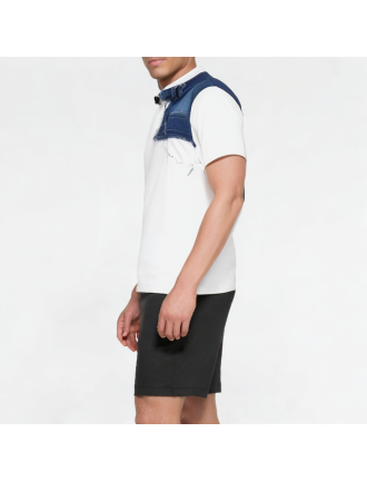 Denim Patchwork Drop Shoulder Short Sleeves Denim Patchwork Drop Shoulder Short Sleeves