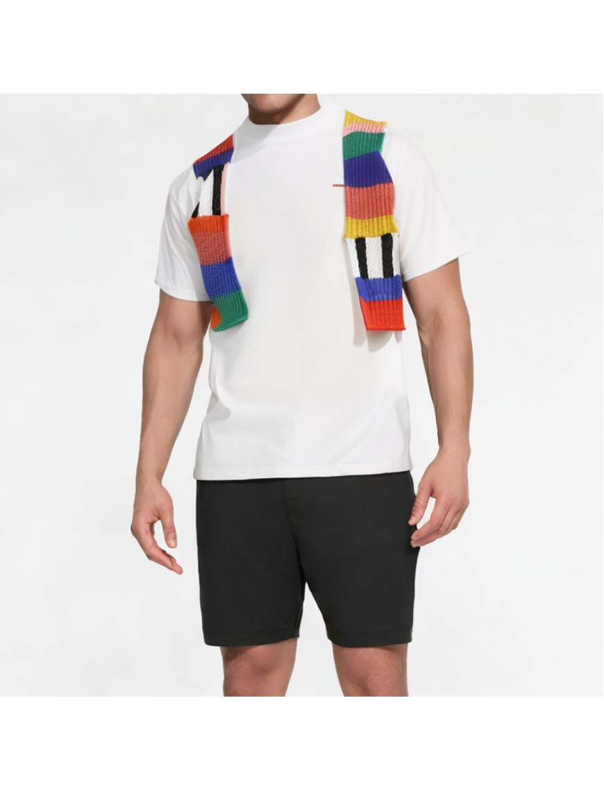 High-End Contrasting Knitted Stitching Round Neck 