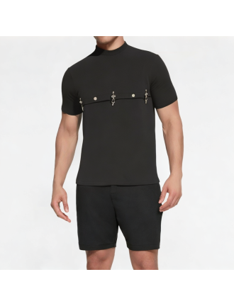 Trendy Metal Flying Button Short Sleeve Trendy Metal Flying Button Short Sleeve