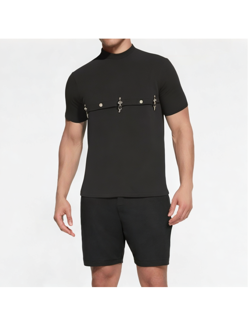 Trendy Metal Flying Button Short Sleeve