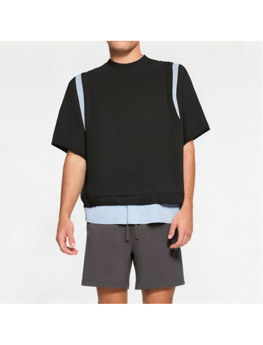Men's College Style Contrast Striped Short Sleeve