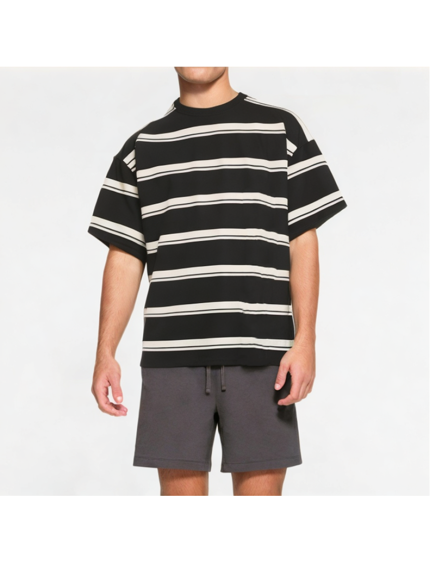Retro Contrast Striped Short Sleeves