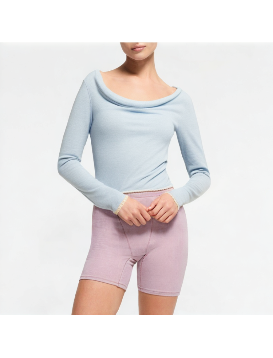 Women's Spliced ​​Off-shoulder Swing Neck Long Sleeve