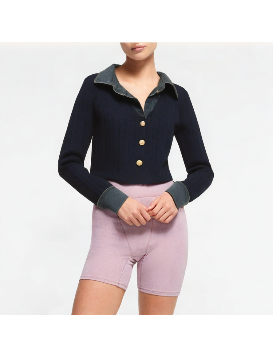 Denim Splicing Fake Two-Piece Long-Sleeved Top