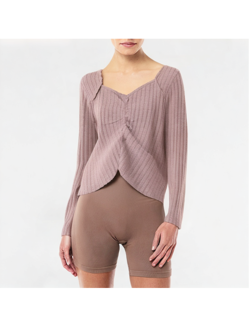 Retro Pleated V-neck Knitted Long Sleeve