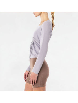 Solid Color U-Neck Pleated Long Sleeve Solid Color U-Neck Pleated Long Sleeve