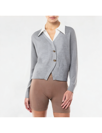Fake Two-Piece Lapel Short Long Sleeve Fake Two-Piece Lapel Short Long Sleeve