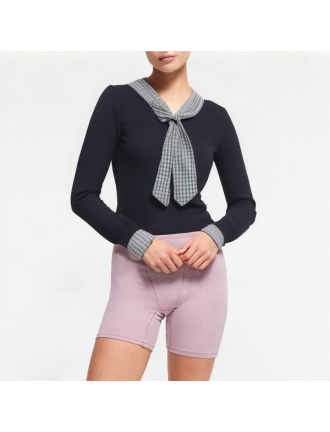 Women's Contrast Plaid Splicing Long Sleeve Women's Contrast Plaid Splicing Long Sleeve