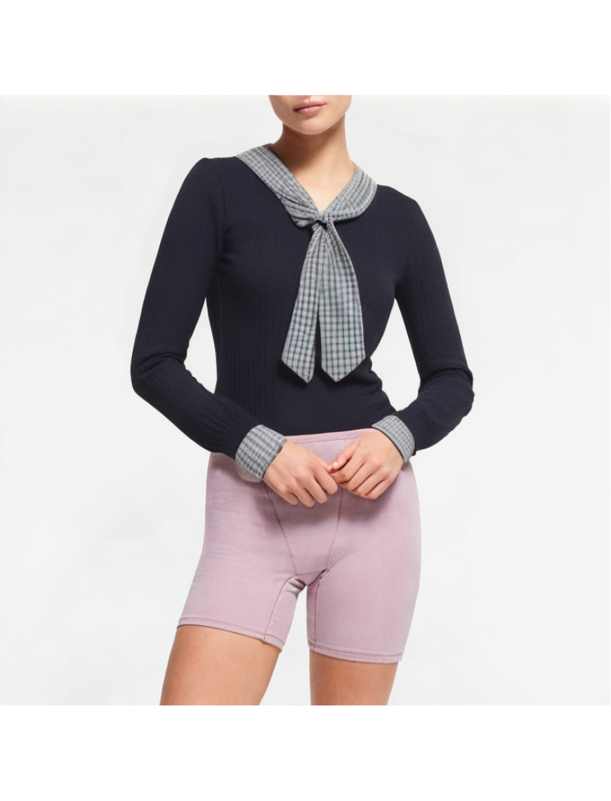 Women's Contrast Plaid Splicing Long Sleeve