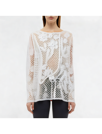 Round Neck Lace Hollow Long Sleeve Top Round Neck Lace Hollow Long Sleeve Top
