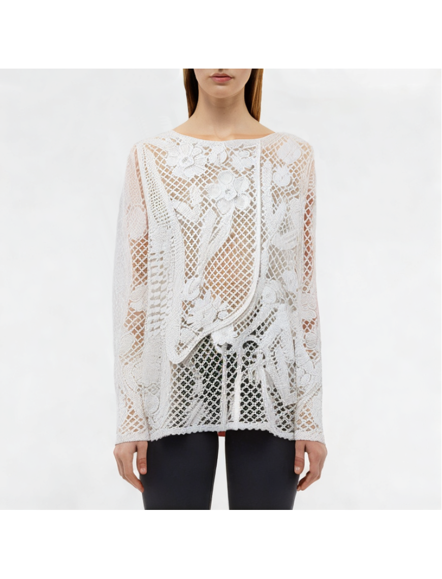 Round Neck Lace Hollow Long Sleeve Top