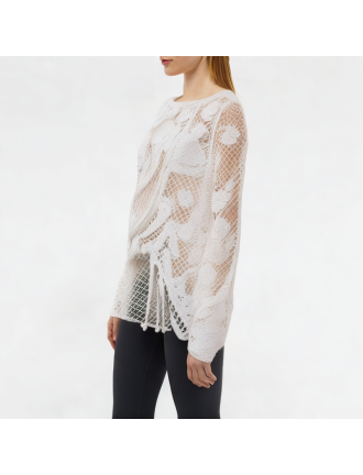 Round Neck Lace Hollow Long Sleeve Top Round Neck Lace Hollow Long Sleeve Top