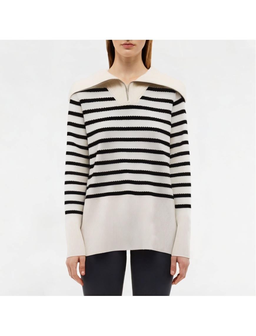 Spring Large Lapel Striped Knitted Long Sleeve
