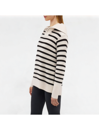 Spring Large Lapel Striped Knitted Long Sleeve Spring Large Lapel Striped Knitted Long Sleeve