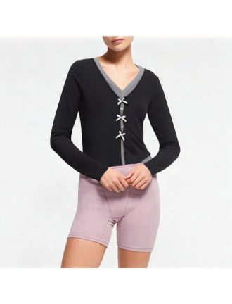 False Two-Piece Splicing V-Neck Long Sleeve False Two-Piece Splicing V-Neck Long Sleeve