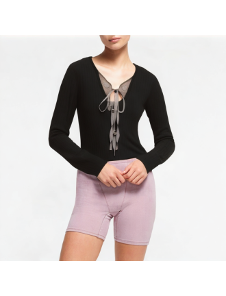 Contrast Color Tie Fake Two-Piece Long Sleeves Contrast Color Tie Fake Two-Piece Long Sleeves