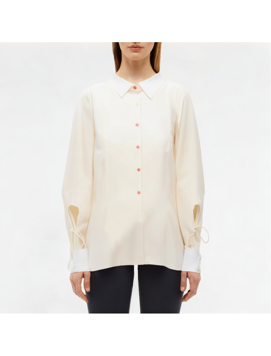 Lace-Up Lapel Shirt Long Sleeve
