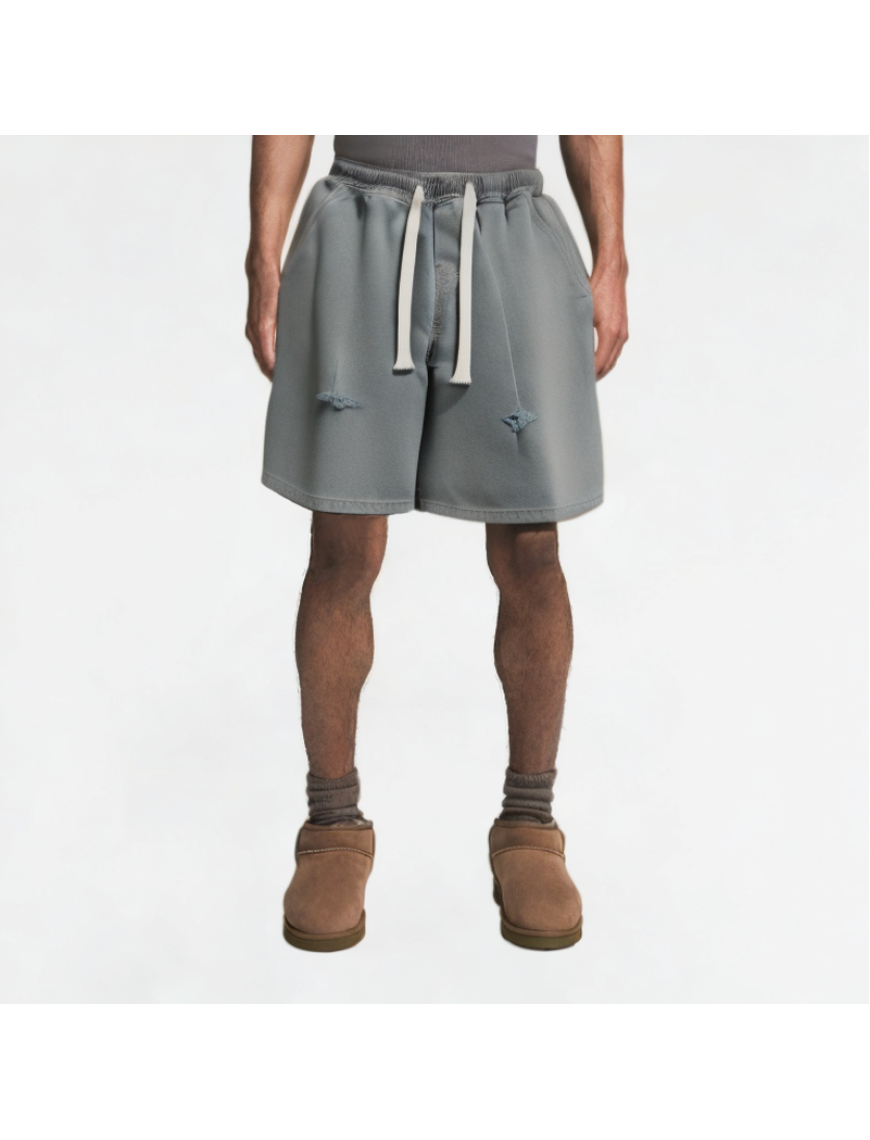 Frayed Drawstring Denim Shorts