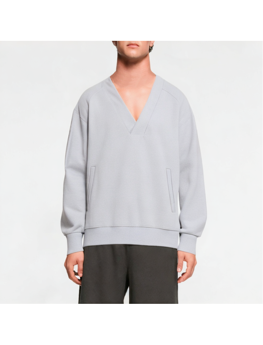 Simple Retro V-neck Solid Color Sweatshirt