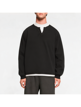 Fake two-piece V-neck drop shoulder men's sweatshirt Fake two-piece V-neck drop shoulder men's sweatshirt