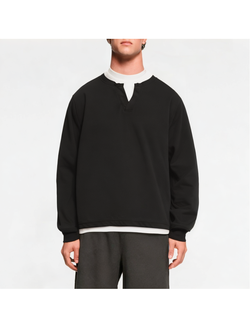 Fake two-piece V-neck drop shoulder men's sweatshirt