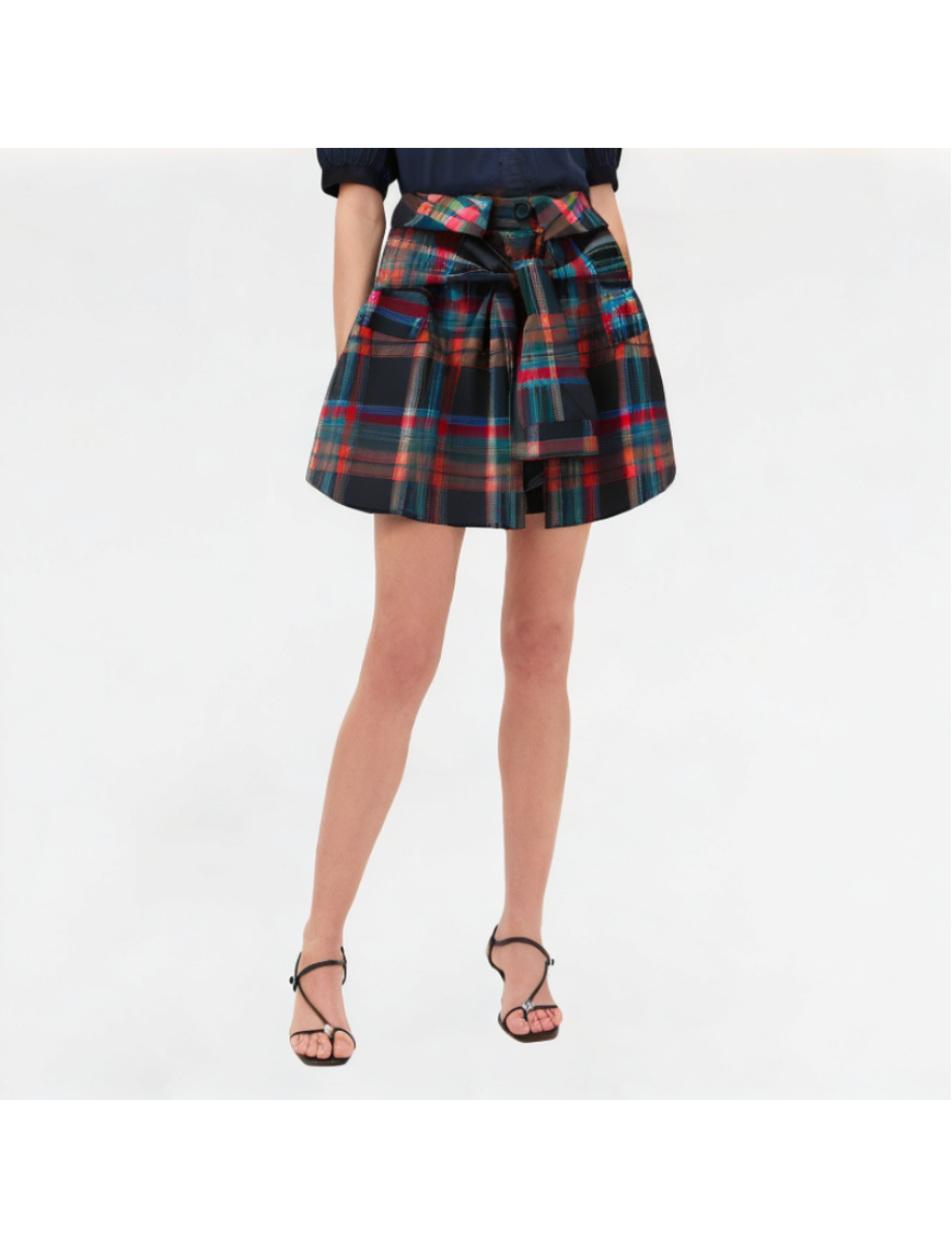 Contrasting Plaid Knotted Skirt