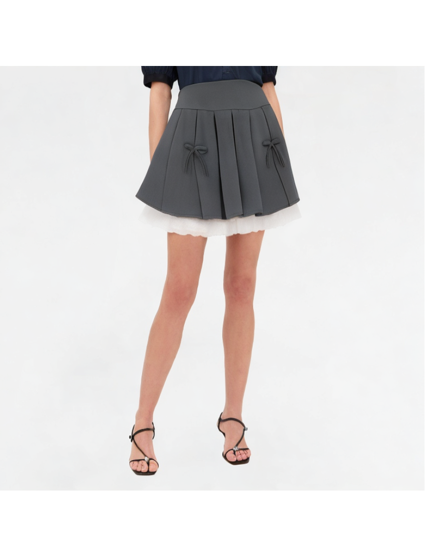 High-Waisted Bow Pleated Skirt