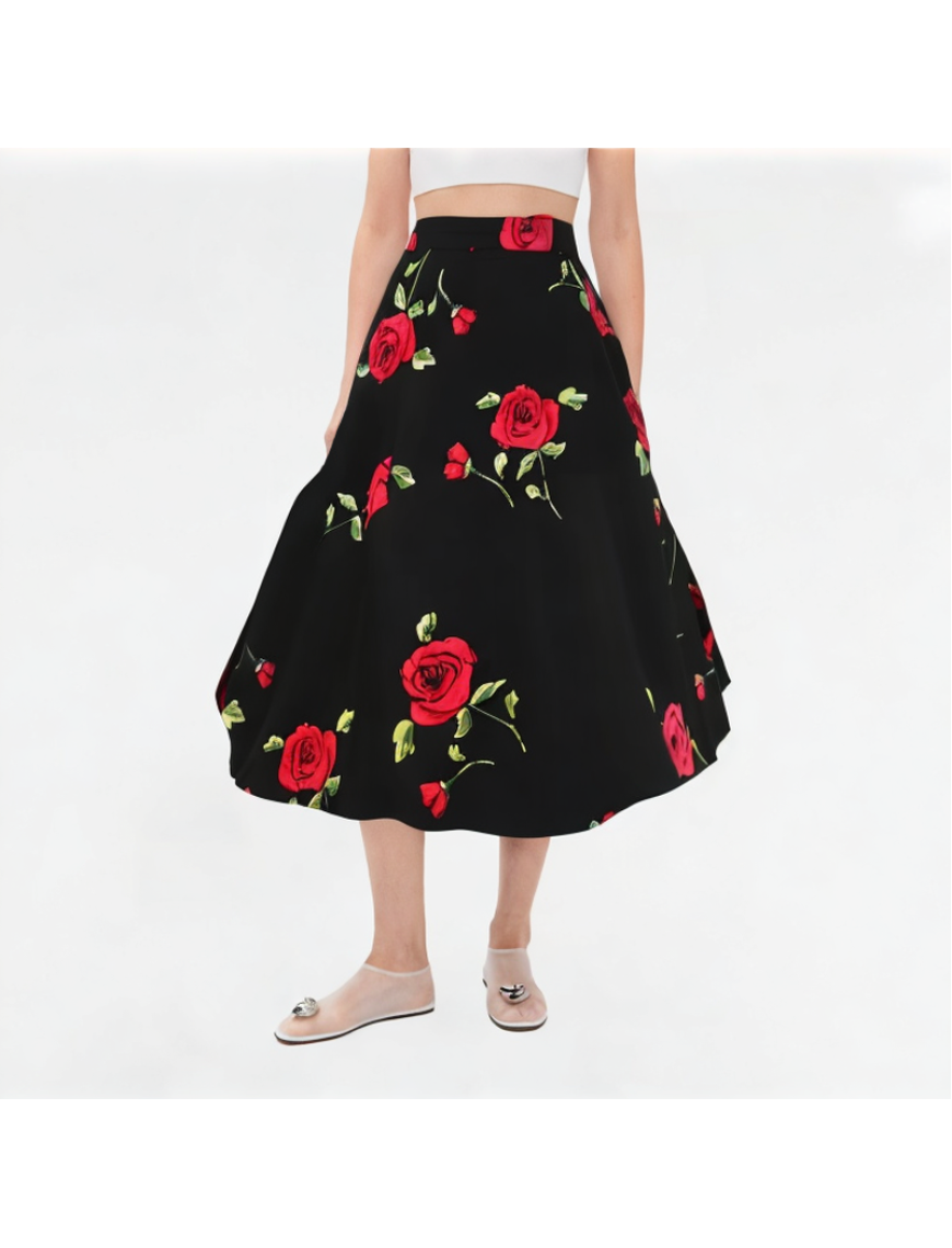 Women's High-waisted Floral A-line Skirt