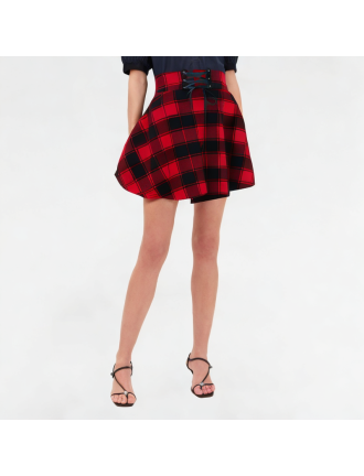 Fashionable Grid Pattern Lace-up Skirt Fashionable Grid Pattern Lace-up Skirt