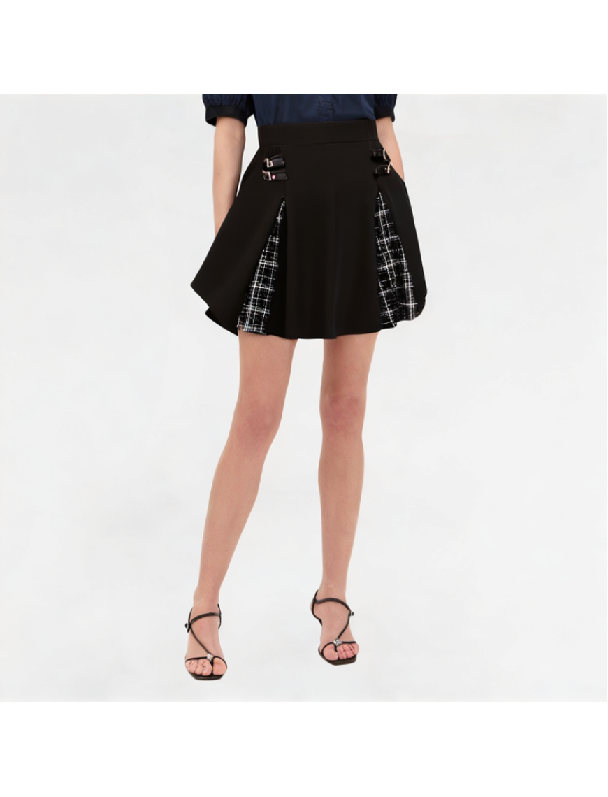 Patchwork plaid pleated skirt