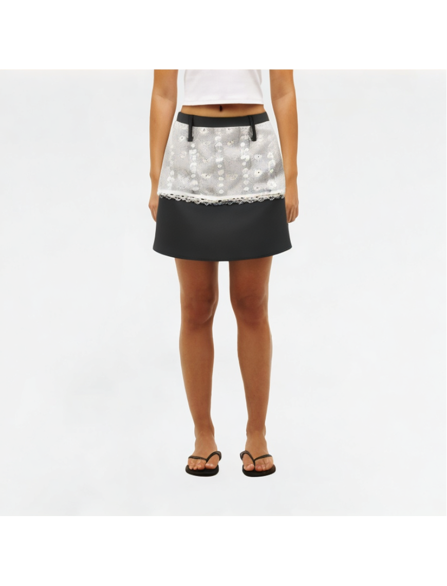 Lace splicing A-line skirt