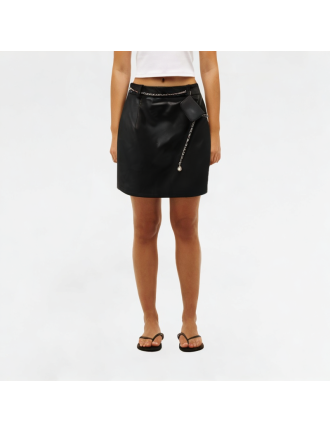 High-quality PU leather chain A-line skirt High-quality PU leather chain A-line skirt