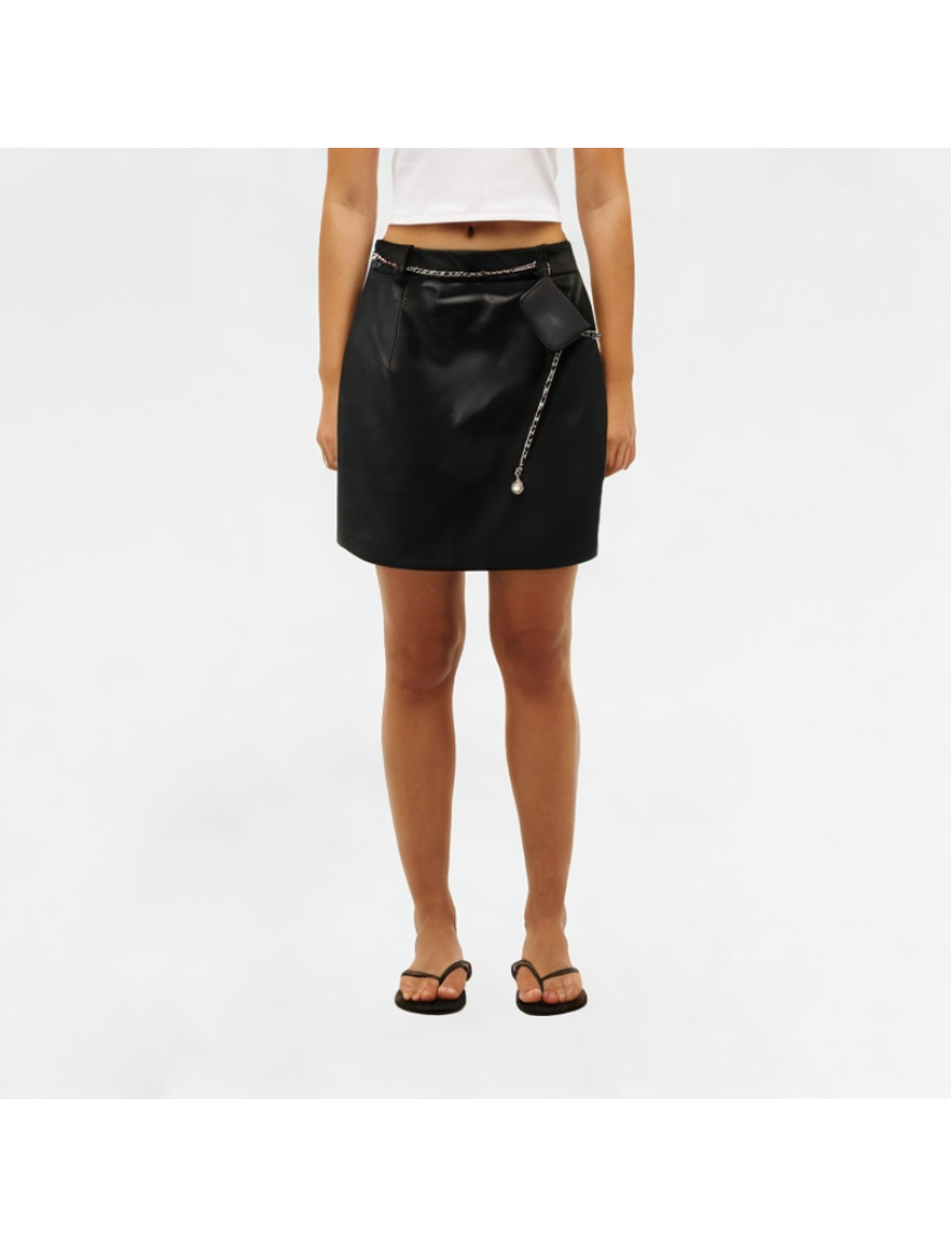 High-quality PU leather chain A-line skirt