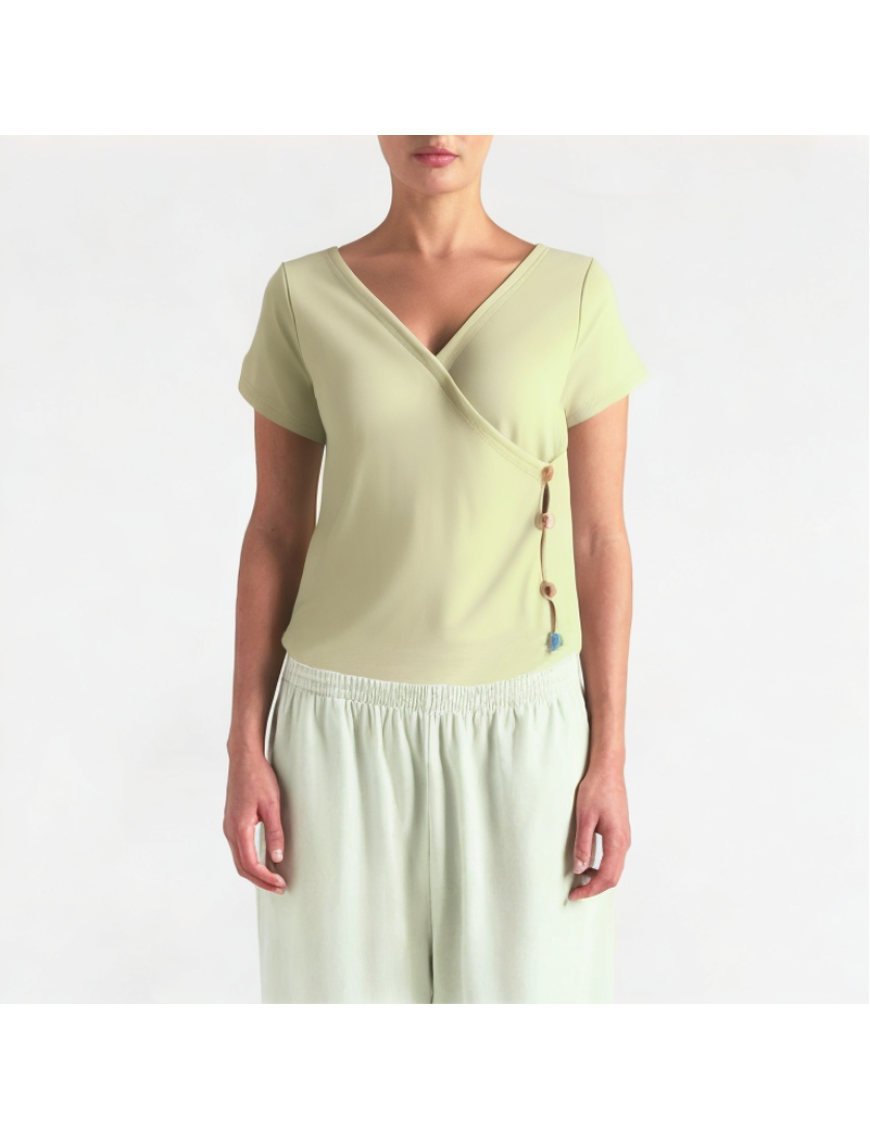 Solid Color V-Neck Short Sleeve