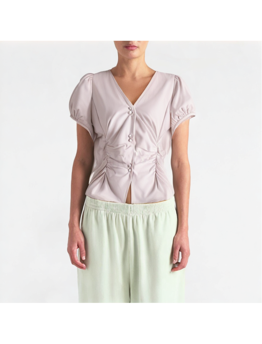 High-End Pleated Puff Sleeve Short-Sleeve