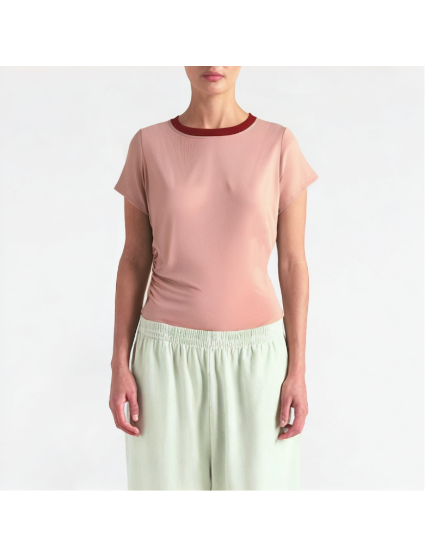 Slimming Contrasting Round Neck Short Sleeves