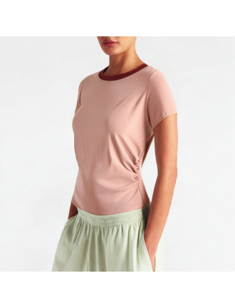 Slimming Contrasting Round Neck Short Sleeves Slimming Contrasting Round Neck Short Sleeves