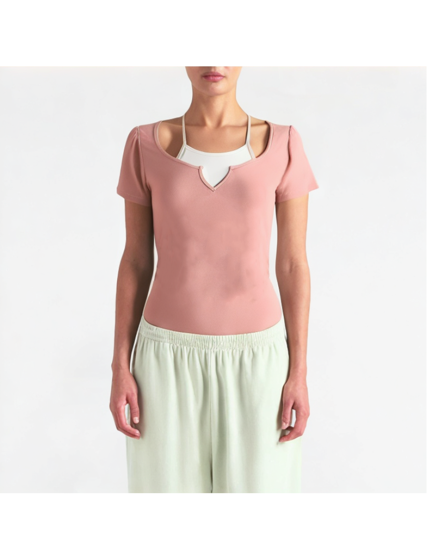 Fake Two-Piece Layered Sling Short Sleeves